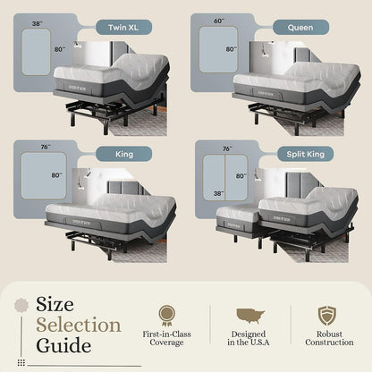 Queen Adjustable Bed Base Frame + 14” Luxury Cool Gel Memory Foam Hybrid Mattress, Head up Foot Up, USB Ports, Zero Gravity, Interactive Dual Massage, Wireless, Classic (Queen)
